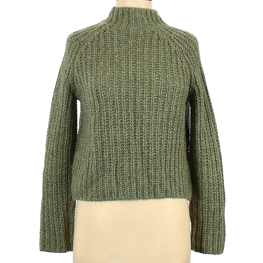 Vince Mock Neck Green Pullover Sweater | Size XS